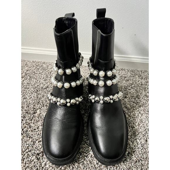 Zara Pearl strap leather heeled ankle boot women's size 37/6 - Picture 3 of 7